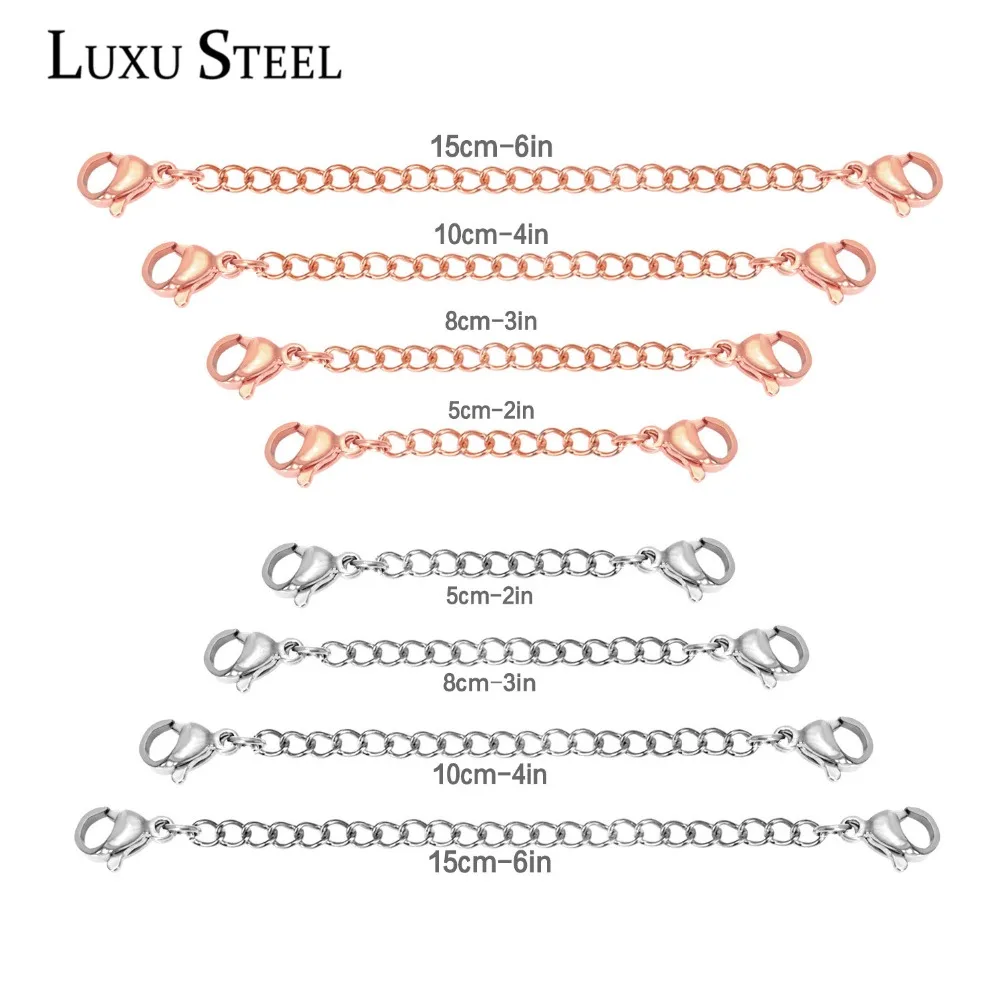 

LUXUSTEEL Extended Extension Chains 2inch/3inch/4inch/6inch Rose Gold Silver Color 8pcs/Sets Extender Link Chain Making Findings