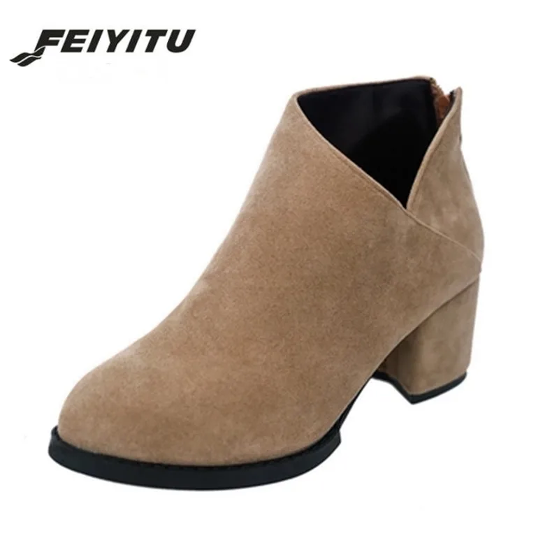 FeiYiTu 2018 зимняя женская теплая обувь модные ботильоны без шнуровки из