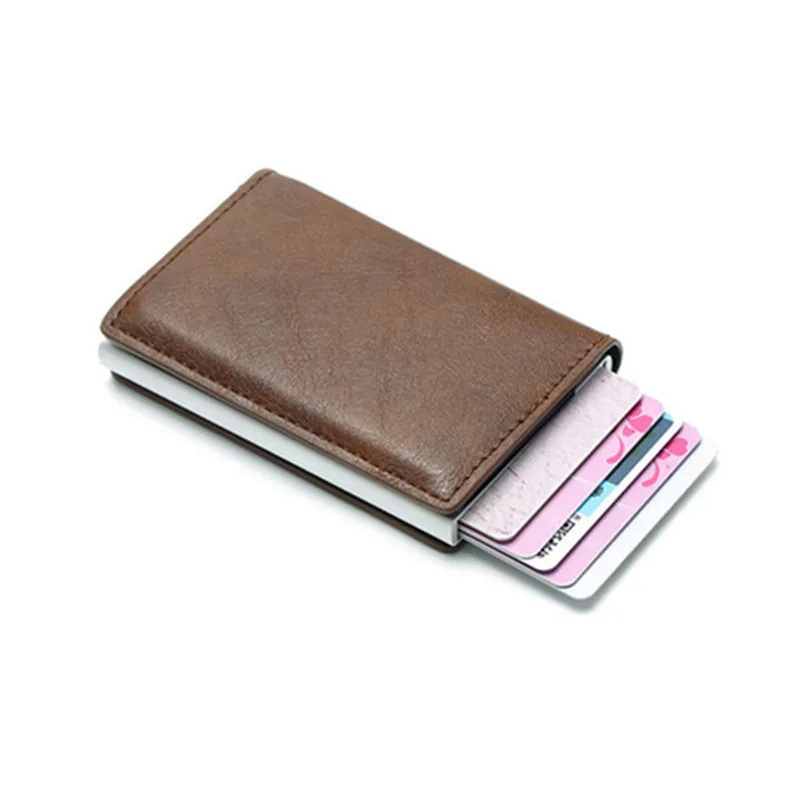 BISI GORO кошелек держатель для карт на застежке RFID Кошелек Алюминиевый унисекс металл Высокое качество Мини искусственная кожа Crazy Horse кошелек для карт