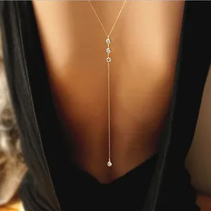 Imported Hot Sale Sexy Women's Crystal Back Chain Necklace Bikini Beach Crossover Back Jewelry Wedding Back D