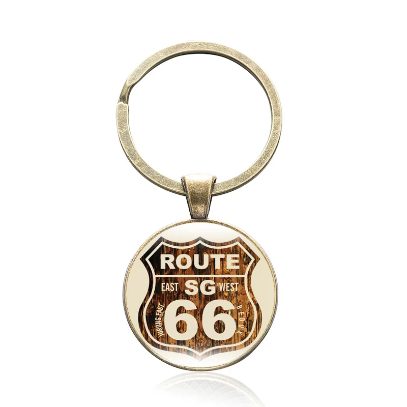 10 шт/лот US Route 66 брелоки сплав стекло кабошон брелок Подарочный на день рождение автомобиля ключ Классическая мода ювелирные изделия