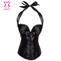 victorian black satin halter neck push up for women overbust slim waist trainer sexy body bustiers and corsets plus size 6xl