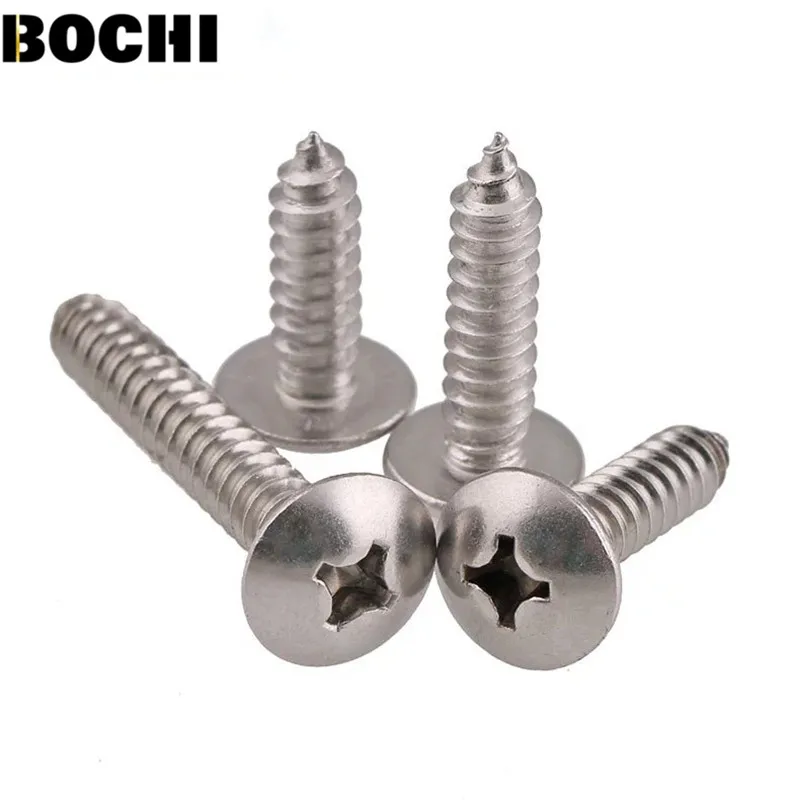 

10PCS 316 stainless steel M5 M6 A2 Stainless Steel Phillips Truss Head (Cross Recessed Mushroom Head) Self Tapping Screws