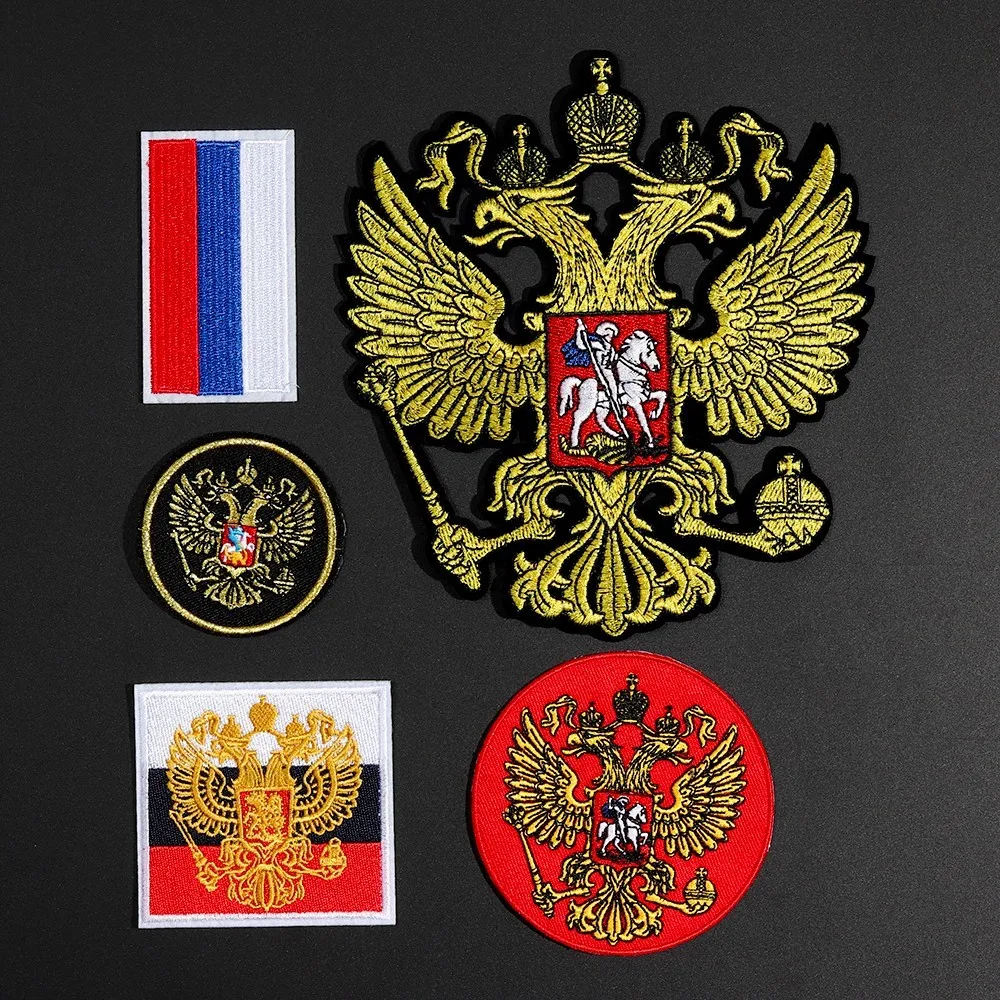 

Fine Embroidery Russia Flags Patches for Jacket Back Vest Motorcycle Biker Russia National Emblem Double-eaded Eagle Badges