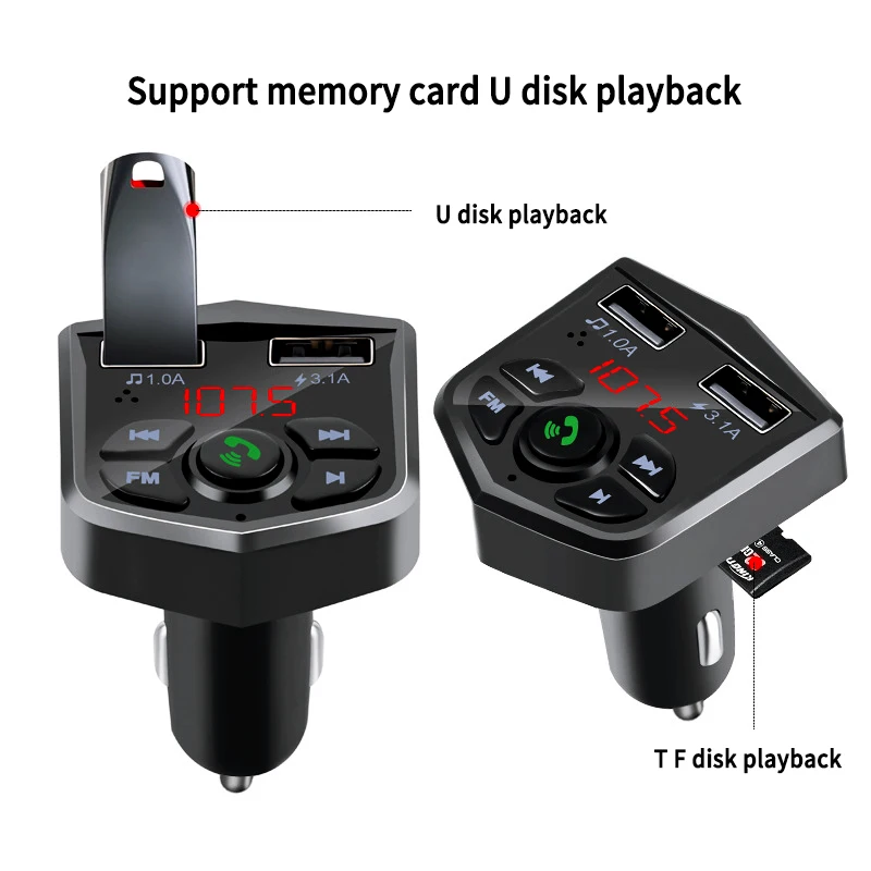 Bluetooth 5,0 автомобильный комплект MP3-плеер fm-передатчик Micro SD TF воспроизведение музыки светодиодный двойной USB 4.1A автомобильное зарядное устройство дисплей напряжения