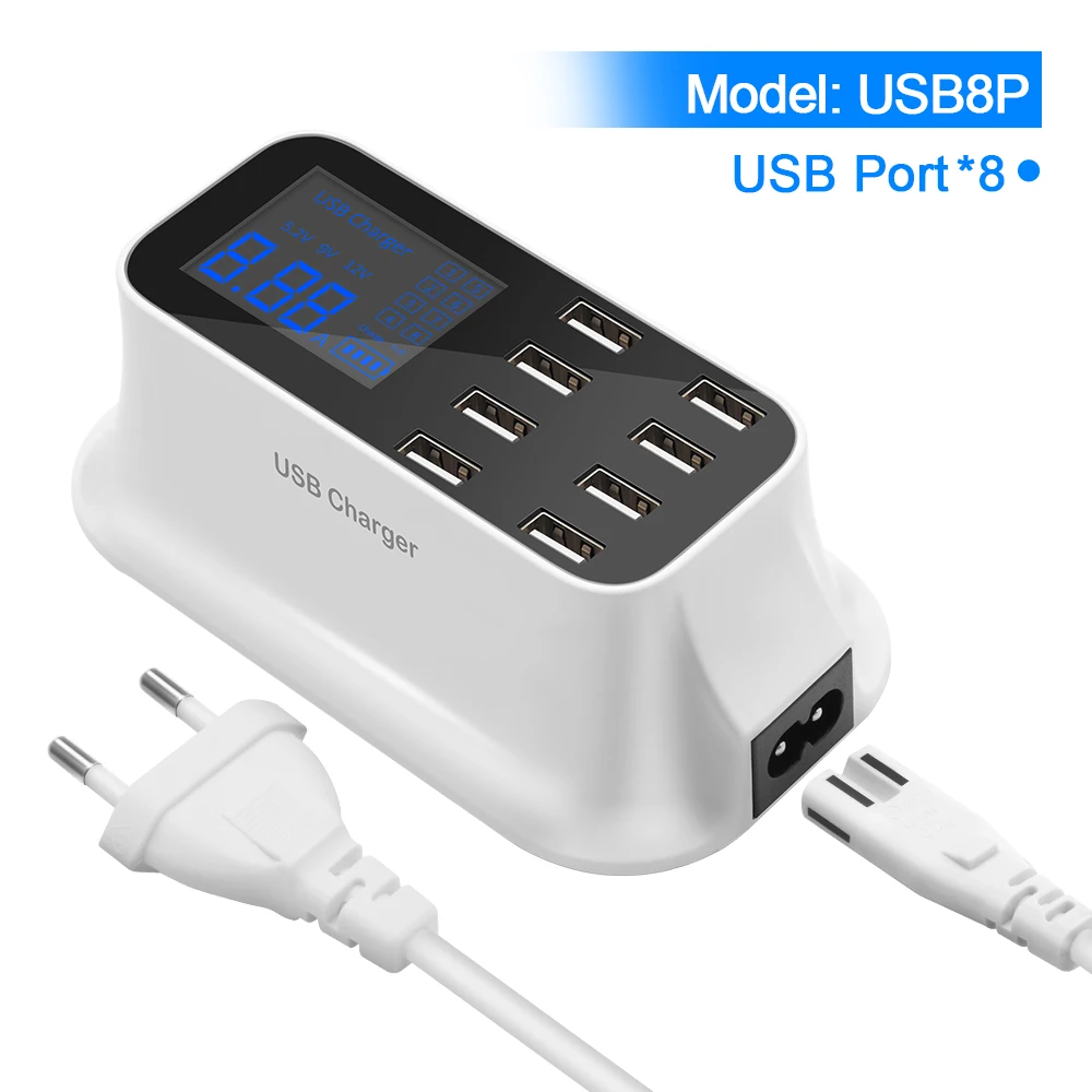 USB8P Rocketek Быстрая зарядка 3,0 Смарт usb type C USB зарядная станция светодиодный дисплей Быстрая зарядка телефон планшет для iPhone samsung адаптер - Тип штекера: USB8P