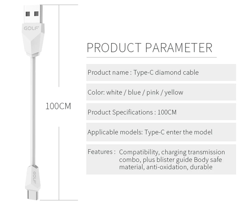 Гольф Тип-C USB синхронизации данных зарядный кабель для Xiaomi 5 6 8 Oneplus Honor 8 9 10 samsung S8 S9 зарядное устройство для андроида провода