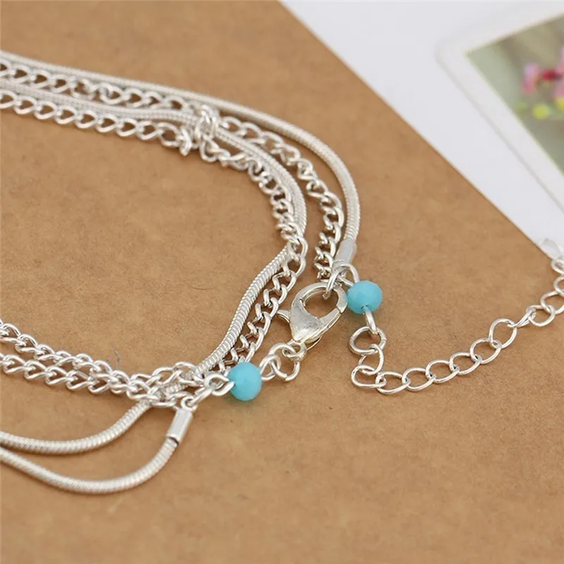 Модный многослойный серебряный цвет кисточкой ножной браслет богемное лето пляж