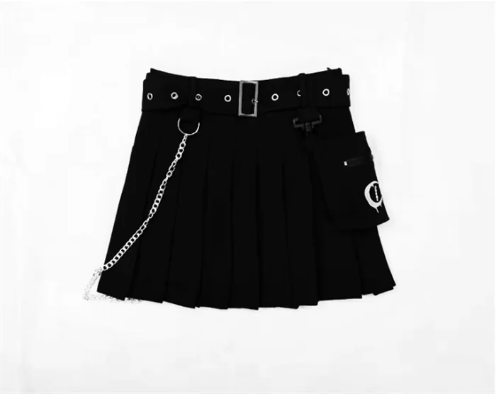 Корейский Ulzzang уличный стиль женский, черный юбки Harajuku Готический мини Стиль панк молния ремень-цепочка школьные плиссированные юбки Женский