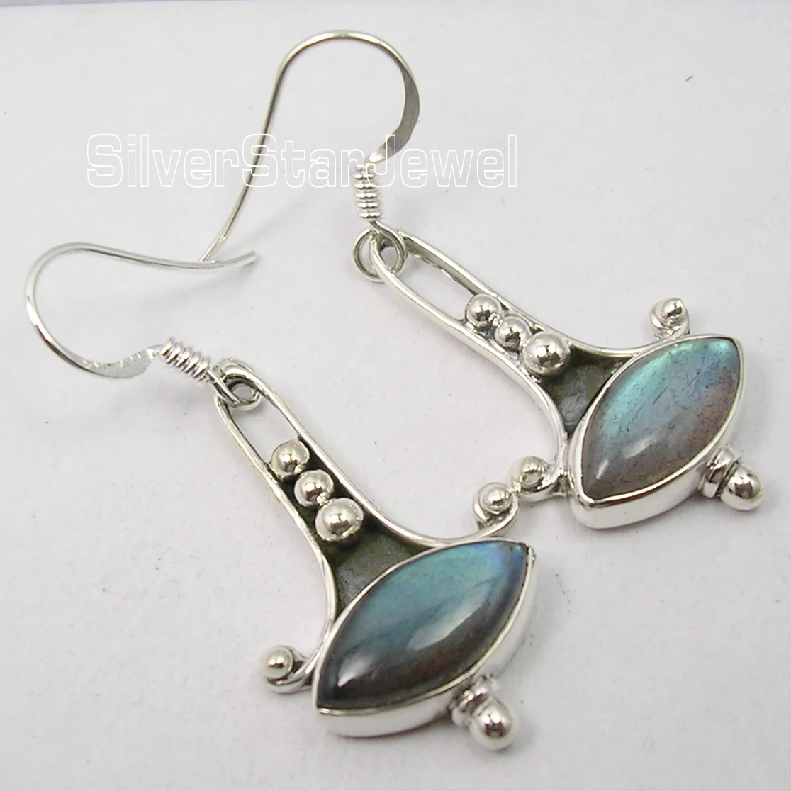 Серебряный Лабрадорит окисленного Племенной Серьги 4.4 см | Украшения и