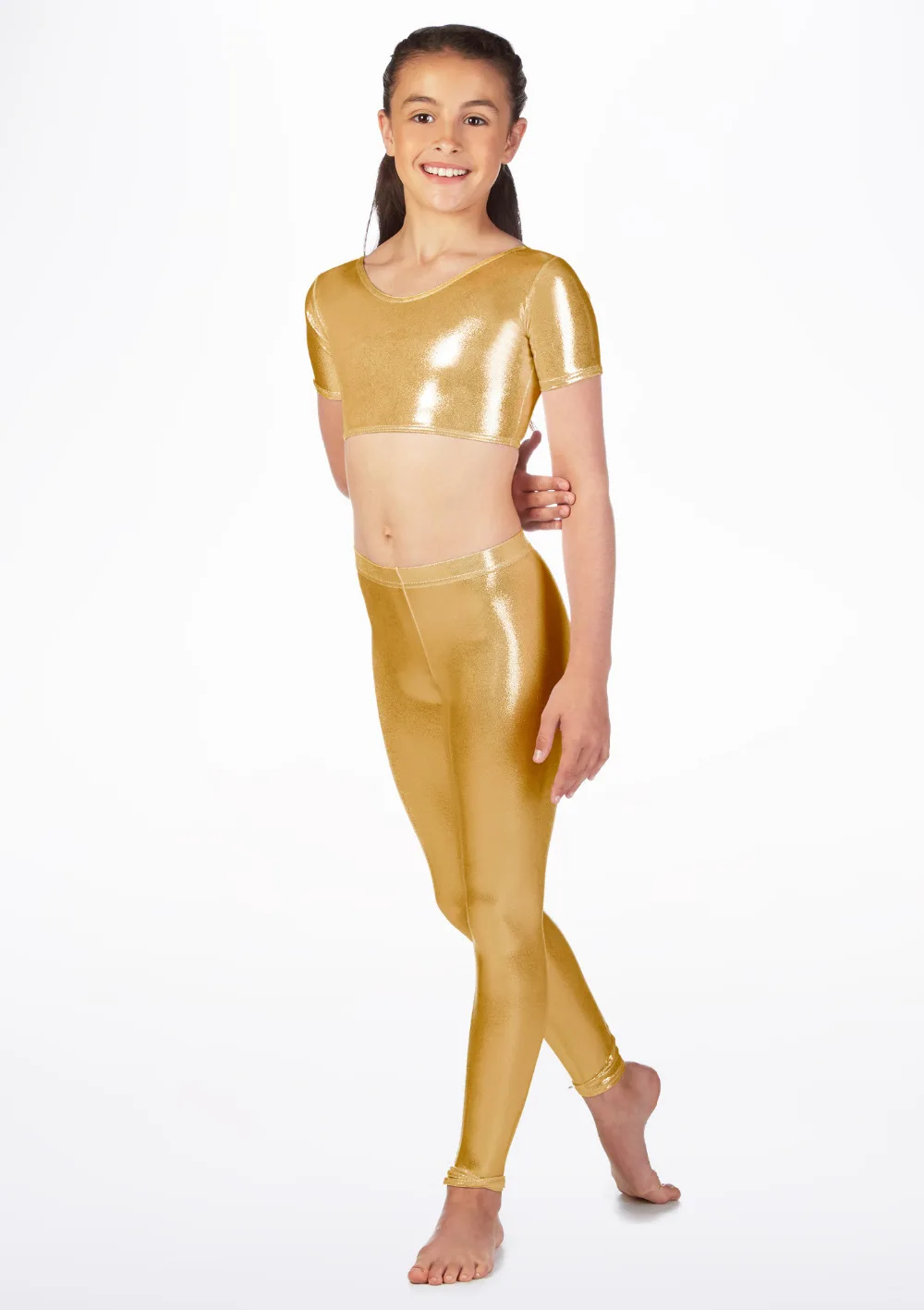 

Girls Shiny Wet Look Leggings Kids Liquid Metallic Pants For Stage Performance