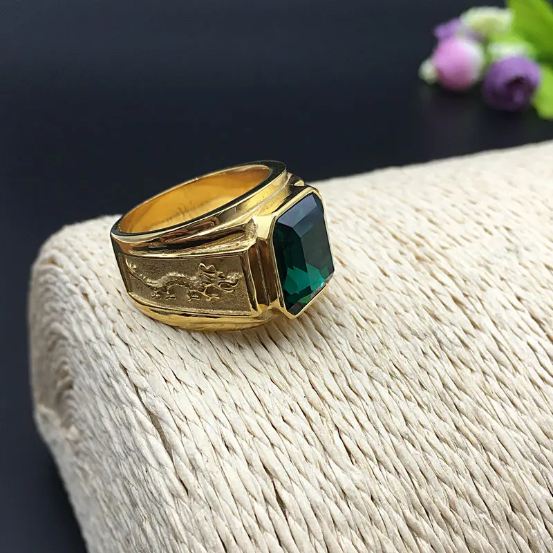 Мужские и женские кольца в стиле ретро из нержавеющей стали с золотым Драконом