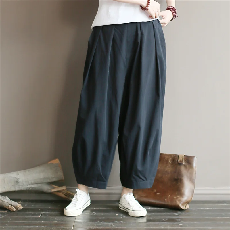 Women Autumn Straight Pants Cotton Elastic Waist Trouser 2019 Fall Solid Color Loose Casual Women Full Length Pants