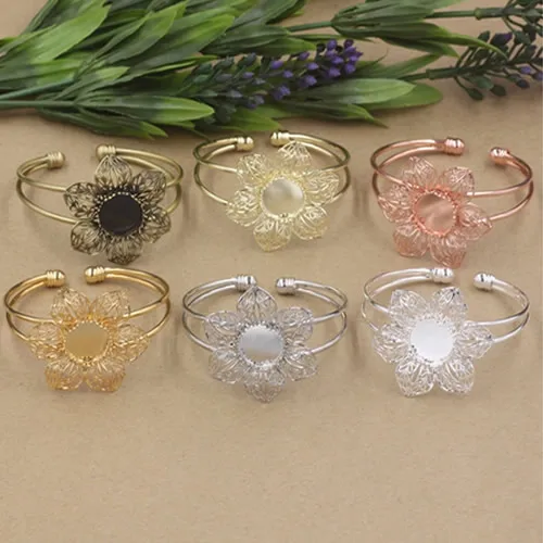 Fit 15 мм Медь браслет с короной базы Заготовки круглые Винтаж узор DIY цветок