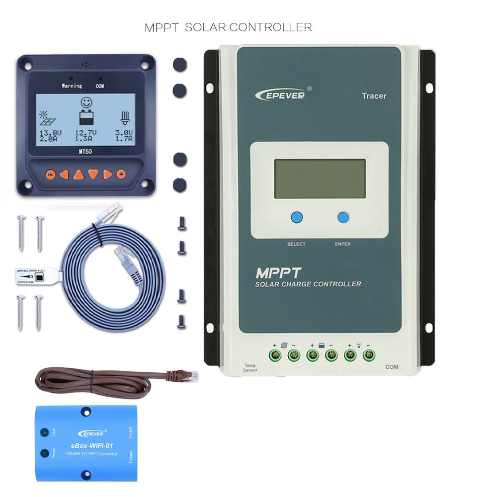 10AN-MT50-WIFI EPEVER 1210AN TracerAN серии MPPT 10A 12 в 130 Вт 24 в 260 Вт Авто лучшая панель солнечных батарей с зарядным устройством с ЖК-дисплеем контроллер солнечной зарядки - Цвет: 10AN-MT50-WIFI