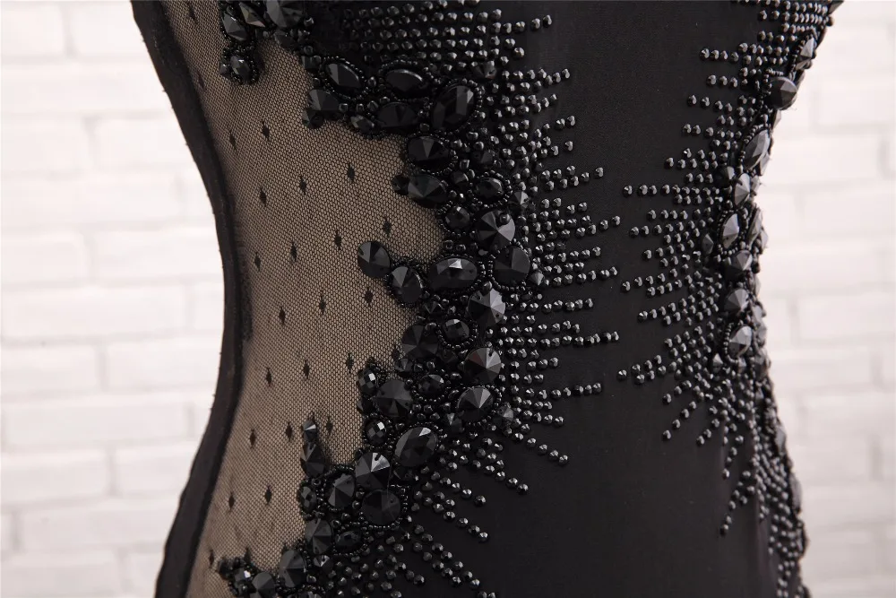 Женское вечернее платье русалка Черное длинное прозрачное с бусинами и