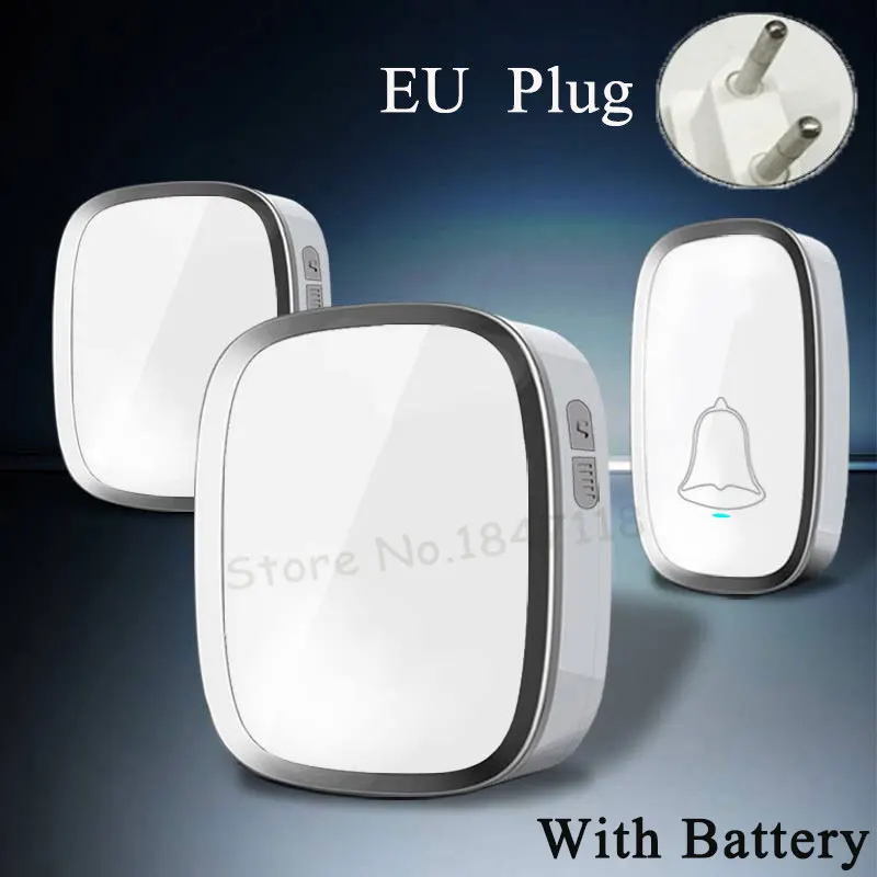 EU 1V2 With Battery Белый EU/US штекер беспроводной дверной звонок Водонепроницаемый Смарт 36 Мелодия светодиодный кольцевой дверной звонок AC220V 1 кнопочный дверной звонок Кнопка+ 2 приемника - Цвет: EU 1V2 With Battery