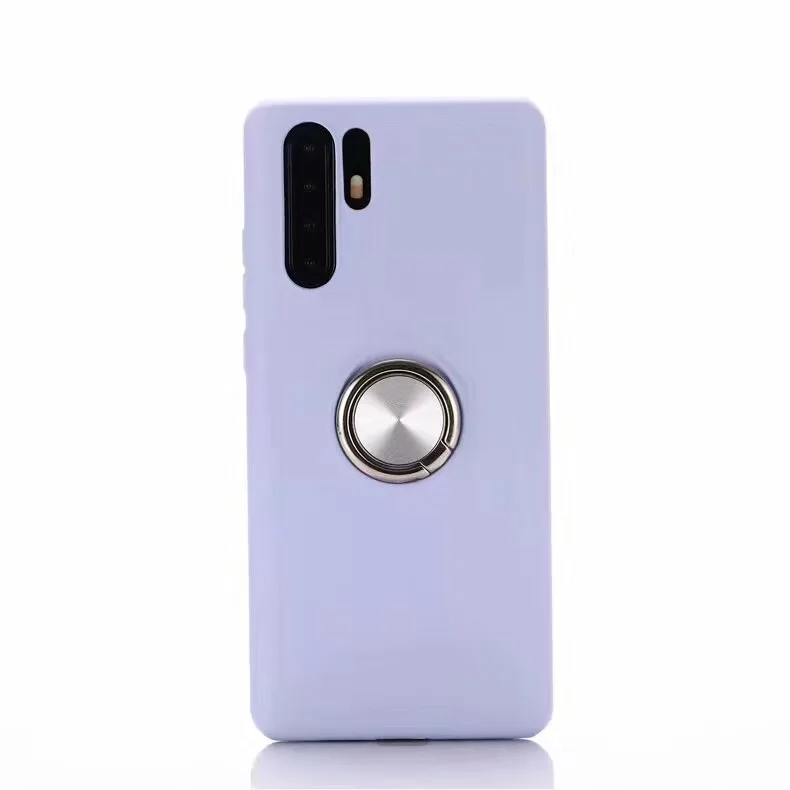 Фиолетовый Жидкий силиконовый чехол s для huawei P20 Lite P30 Pro Honor 10 Lite 7A mate 20 Y7 Prime Nova 3e чехол с подставкой и кольцом - Цвет: Фиолетовый