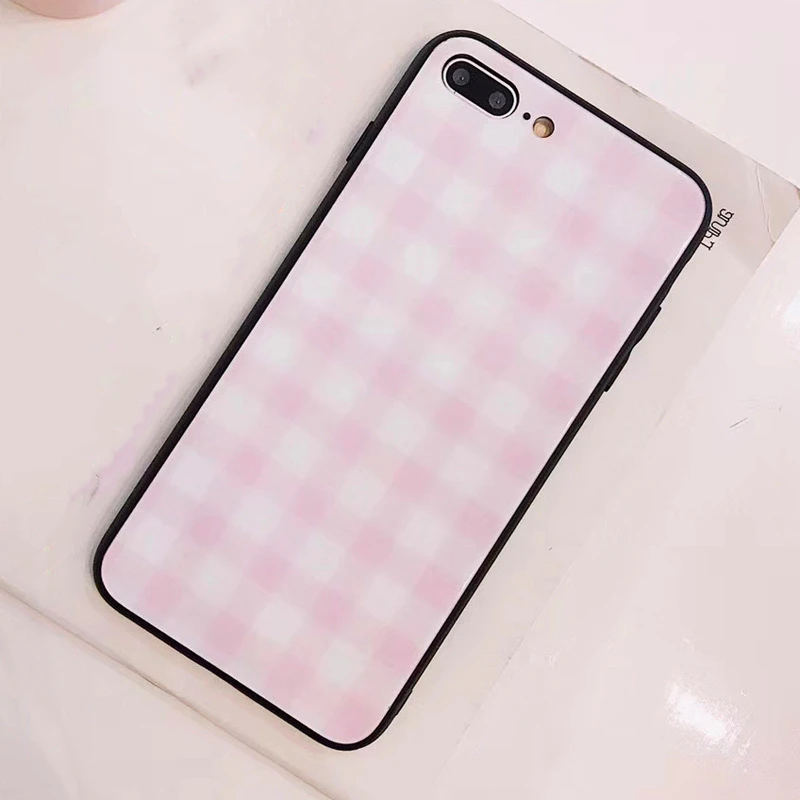 Новый розовый полосатый решетчатый стеклянный чехол для iphone X 8 7 6 6s Plus|Бамперы| |