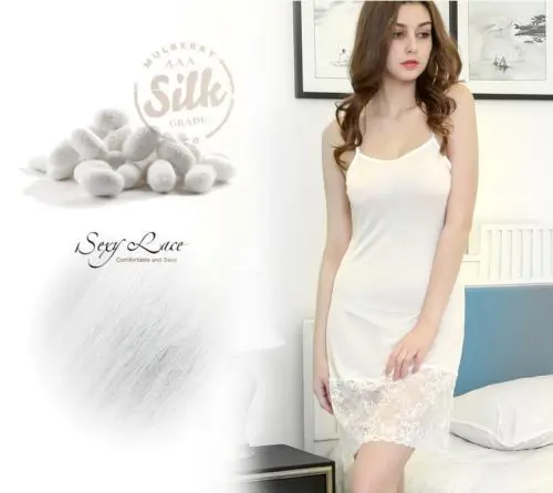 

100% Silk Lace Women Sleepwear Ladies Sexy Lingerie Sleepdress Babydoll Nightdress Nightgown Sleepshirts Homewear 3 color 3 Size