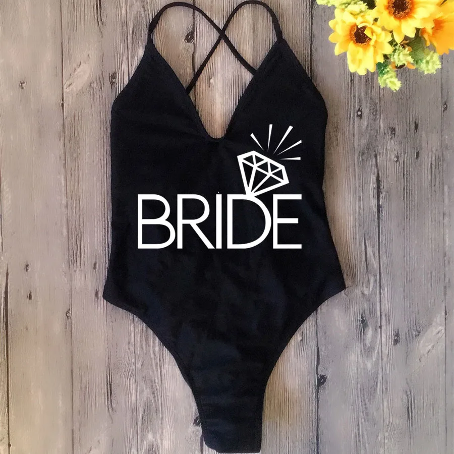 BlackBride002 Стринги Мягкий сексуальный сдельный купальник для невесты и отряда женский слитный купальник с открытой спиной белый командный купальник для невесты Монокини Бикини - Цвет: BlackBride002