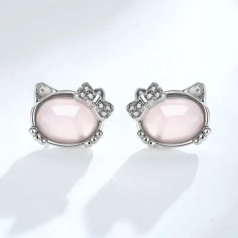 Серьги гвоздики из стерлингового серебра 925 пробы с розовым котенком для девушек