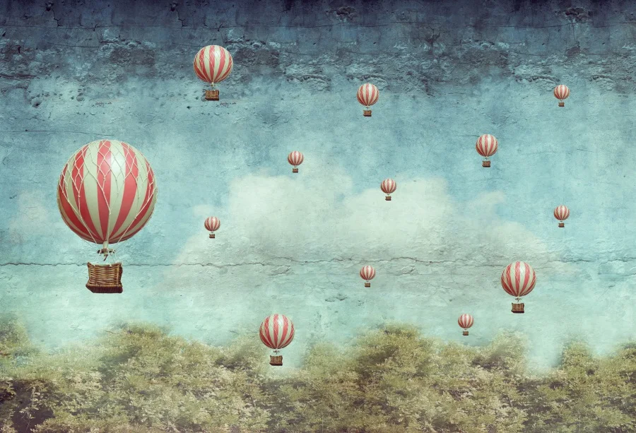 

Laeacco Photography Backdrops Hot Air Balloons Oil Paiting Wallpaper Photographic Backgrounds Photocall Photo Studio