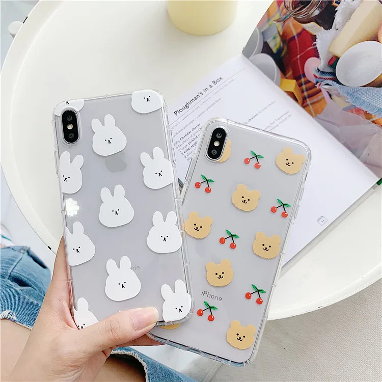 Niceking для iPhone 6, 6s, 7, 8 Plus, X, XR, XS Max, чехол с милым мультяшным медведем, Кроликом, мягкий ТПУ чехол для телефона, для iPhone 11 Pro, Max, чехол