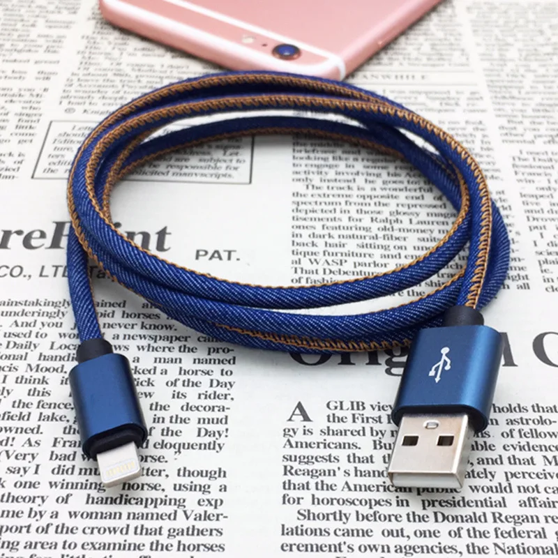 Usb кабель для передачи данных мобильного телефона iphone 5 6 7 8 X Xs Mar джинсовое голубое