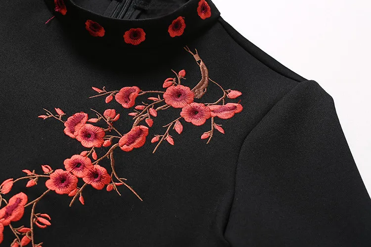 Женское платье с вышивкой сливы черное украшенное осень 2018|robe femme|robe fashionautumn dress |