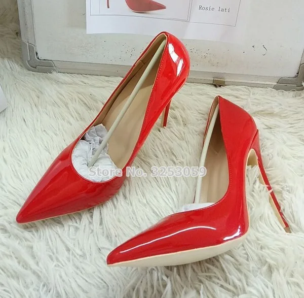 red patent leather Фирменная Новинка стоимость Pirce продажи розовый синий желтого золота Лакированная кожа туфли-лодочки с острым носком 12 см шпильке туфли под банкетное платье - Цвет: red patent leather