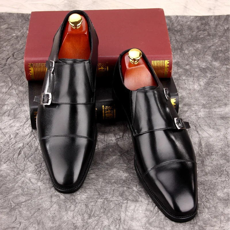 QYFCIOUFU Mens Double Monk Strap Classic Genuine Leather Dress Shoes Mens Suit Shoes High Quality Classic Elegant Shoes New