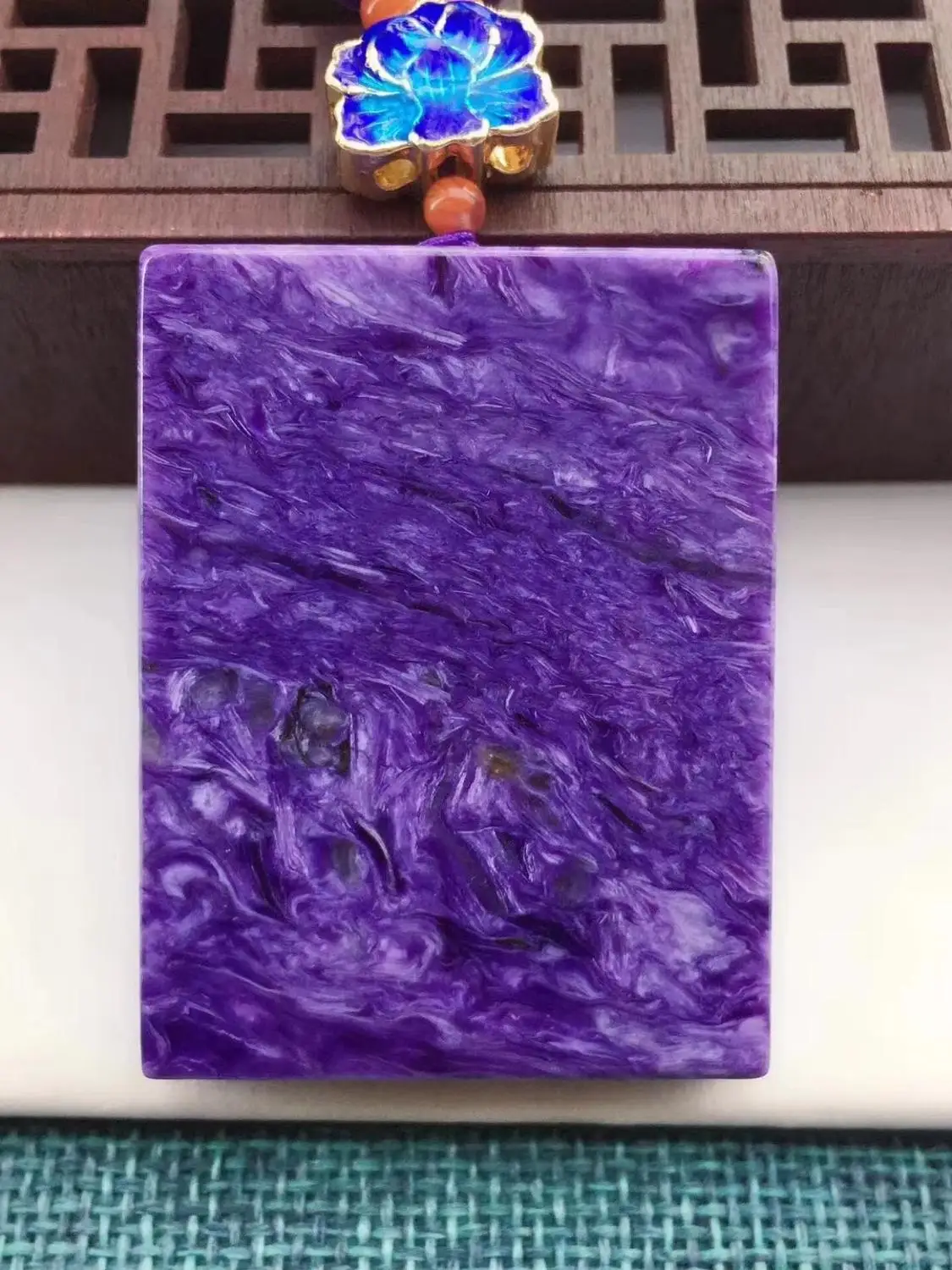 

Genuine Natural Purple Charoite Gemstone Rectangle Pendant Charoite Women Men 47x36x9mm Charm Beads Necklace Gift AAAAA