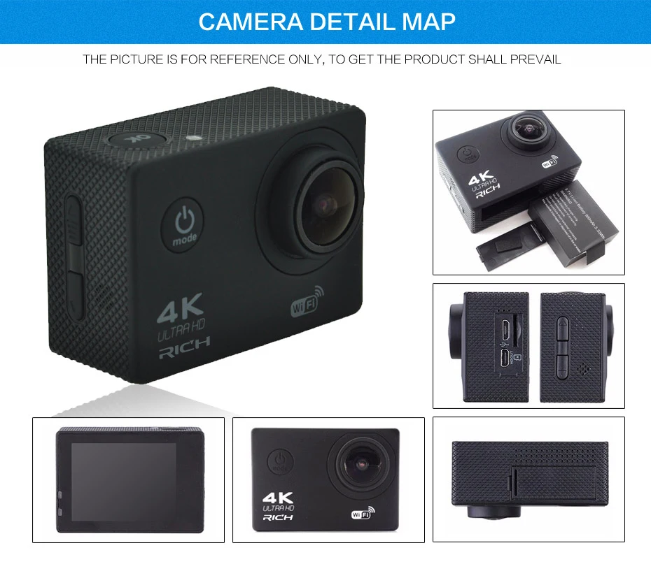 Богатая Экшн-камера F60/F60R Ultra HD 4 K/30fps WiFi 2," 170D go Helmet Cam pro Подводная Водонепроницаемая Спортивная камера