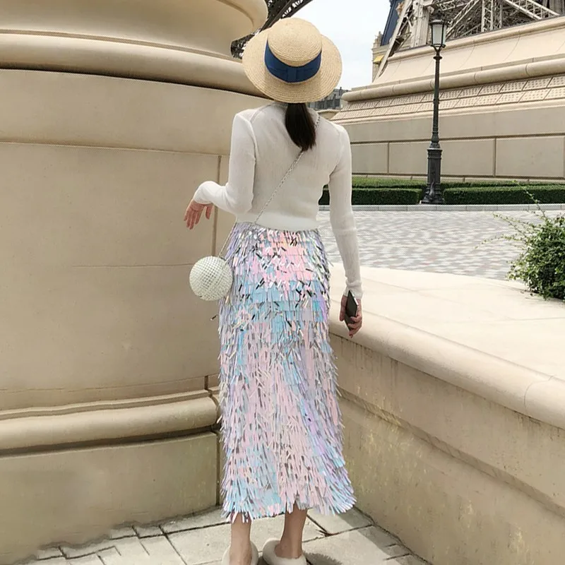 Юбка карандаш Женская Осенняя облегающая с блестками и высокой талией|Женские