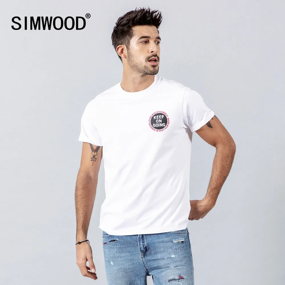 Мужская футболка SIMWOOD летняя из 100% хлопка с принтом в виде букв 190098|Мужские