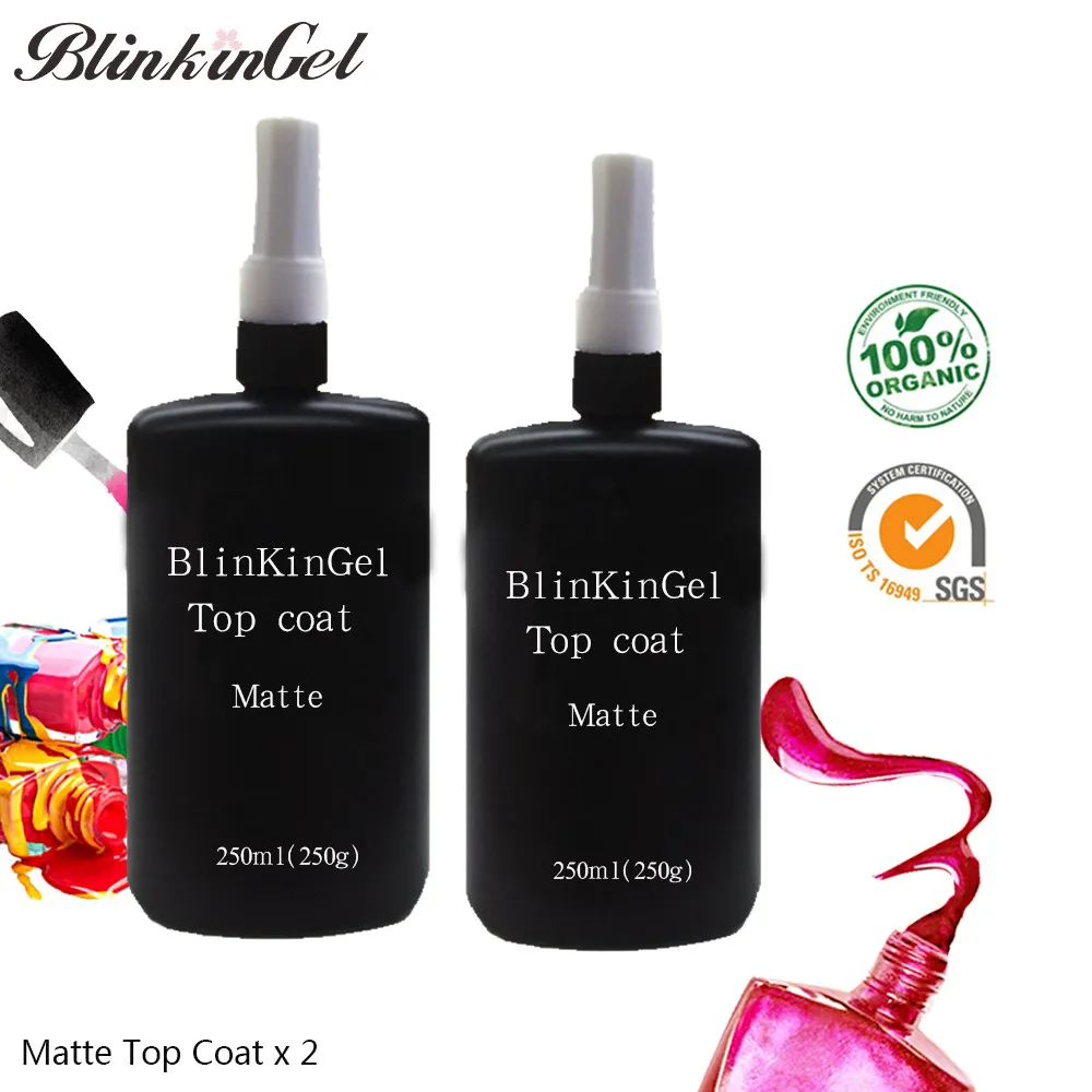 2x250ml Matte Coat Blinkingel 250 мл Clear не вытирайте Nailpolish матовый гель Лаки для ногтей гель топ и Основа для ногтей для UV LED лампы пополнения вышивка Крестом Пакет - Цвет: 2x250ml Matte Coat