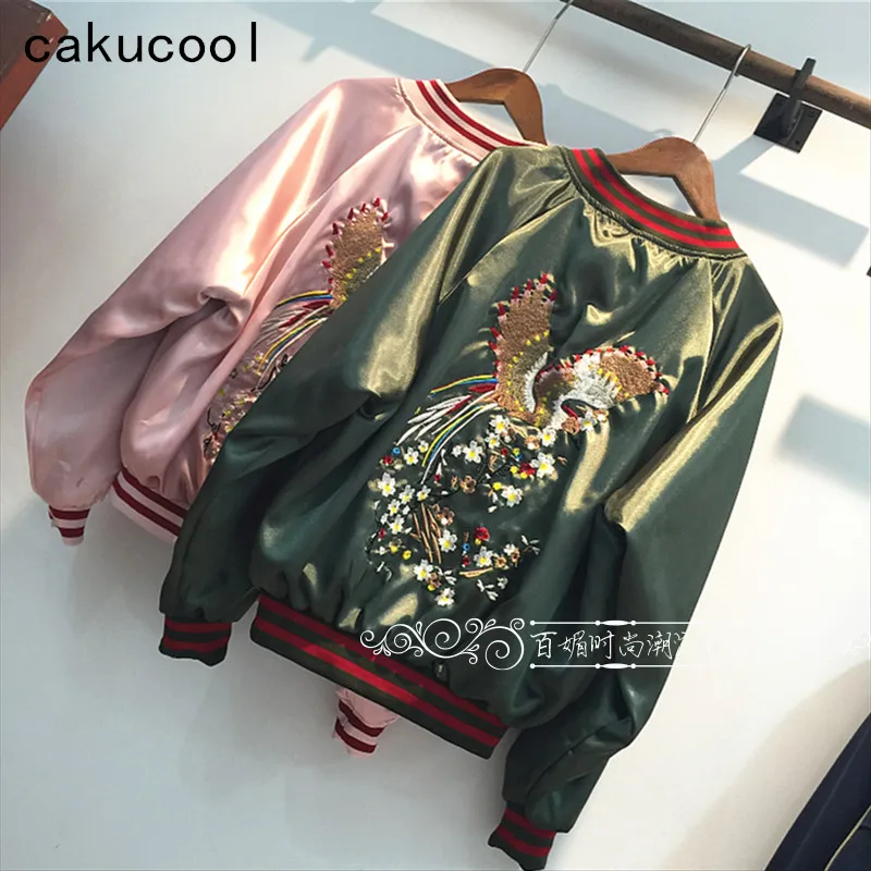 Куртка бомбер Cakucool Женское пальто бейсбольная куртка с Фениксом и вышивкой