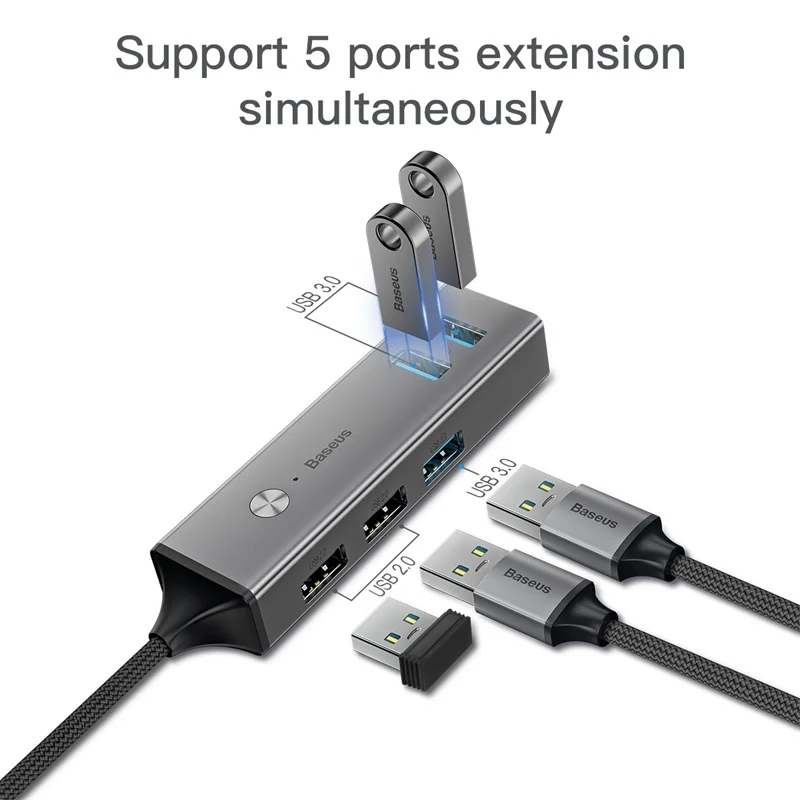 Baseus Мульти USB 3 0 2 C концентратор Тип 5 Порты и разъёмы usb type c адаптер со световым