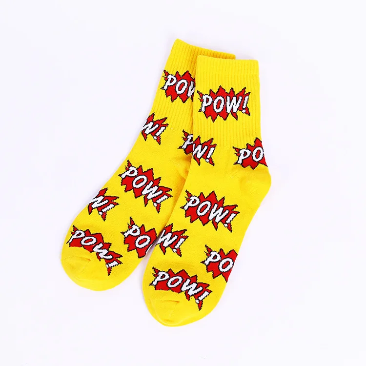 yellow Модные Цветные Мужские Повседневные Дышащие хлопковые носки с буквенным принтом в стиле Харадзюку, мужские забавные уличные носки в стиле хип-хоп, носки для скейтеров, осень - Цвет: yellow
