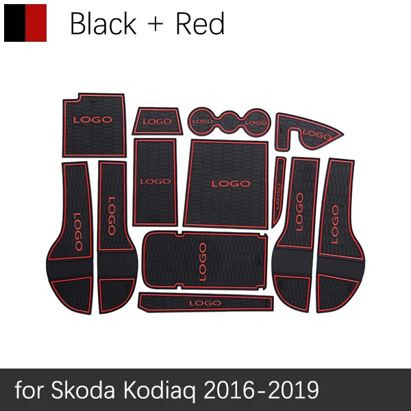Противоскользящая резиновая ворота Слот Кубок мат для Skoda Yeti Kodiaq Karoq 2010 2011 2012 2013 автомобильные аксессуары наклейки - Название цвета: Red Kodiaq