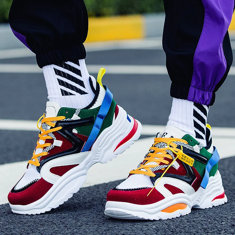 

2019 men Sneakers high platform Casual Shoes Designer Chunky Sneakers men Thick Sole White Shoes breathable