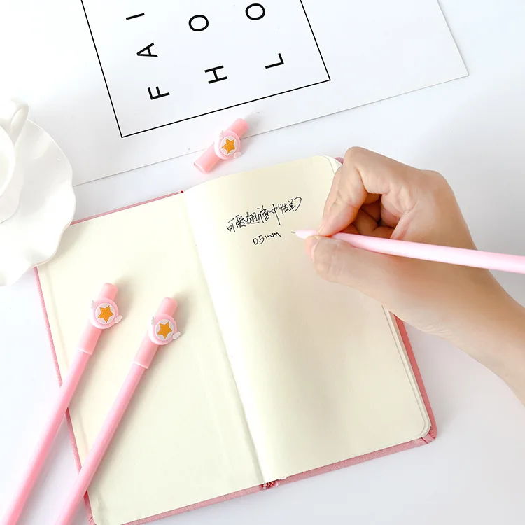 (2 Pieces/lot) Girls Pen Cute Little Wings Stars Black Ink Pink Gel Student Supplies | Канцтовары для офиса и дома