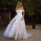 Милая с открытыми плечами кружевное платье длинное свадебное платье с открытой спиной с развертки поезд Свадебные платья Vestido de Noiva