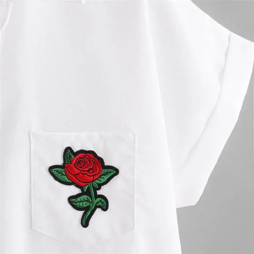 Летние женские рубашки с розами свободные коротким рукавом белые футболки