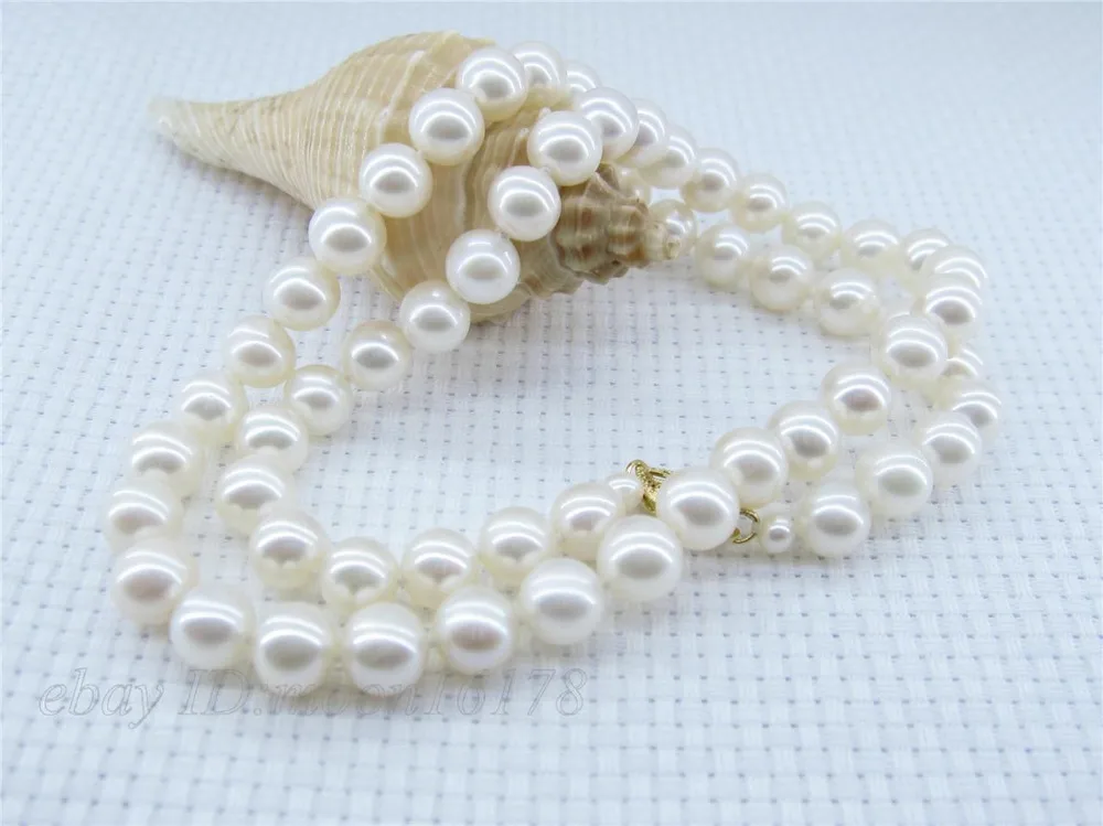 

FREE shipping>>> >>>White 7-7.5mm AAA+ Round Akoya Pearl Necklace 18"
