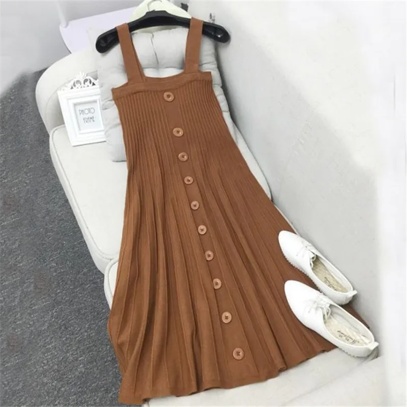 Женское трикотажное платье Осеннее сексуальное без рукавов на бретельках