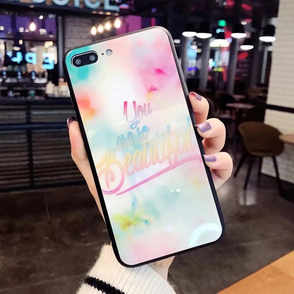 2018 Роскошные модные голубые светящиеся лазерные Чехлы для iPhone X 8 6 7 Plus закаленное