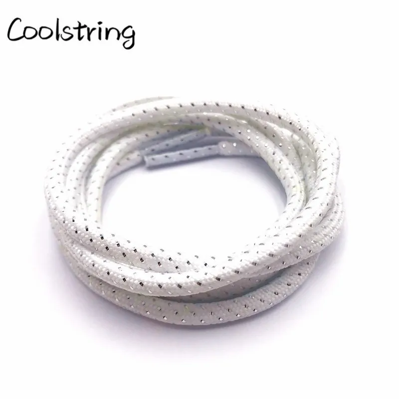 Coolstring 4,5 мм Модные Полосатые блестящие круглые веревочные шнурки блестящие мерцающие шнурки для обуви блестящие для спортивной парусиновой обуви - Цвет: 679	White-Silver