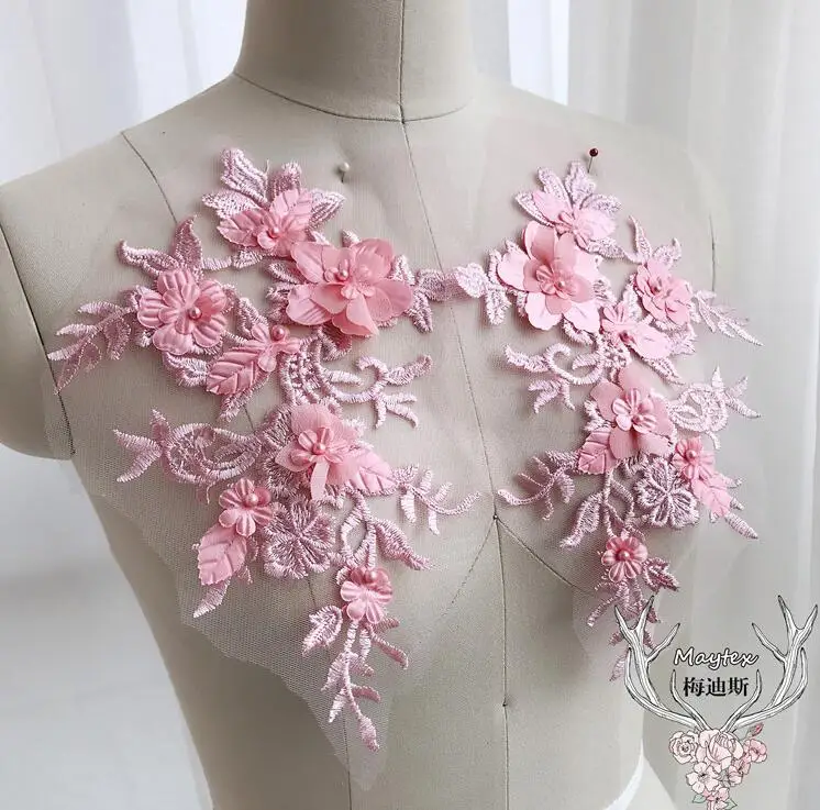 Розовый цветок из ткани венецианская Кружевная аппликация для